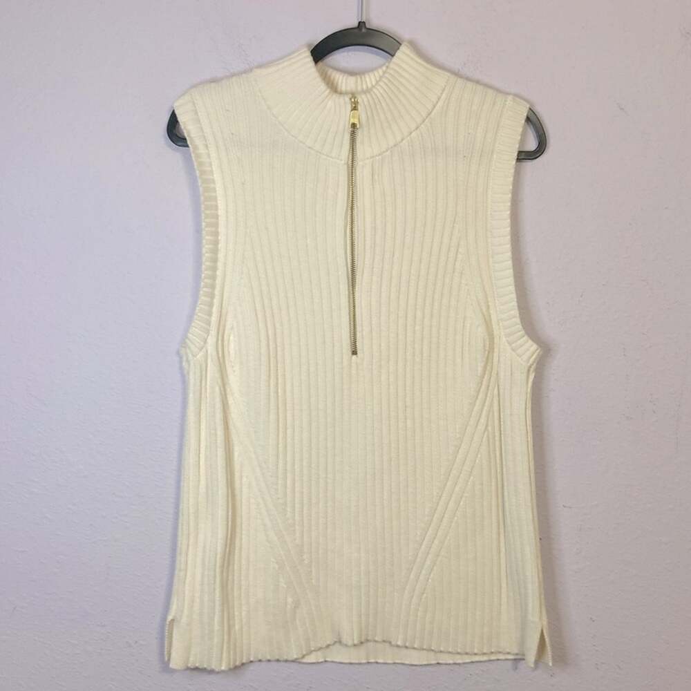Talbots Women Winter White Half Zip Cotton Blend Vest Size M